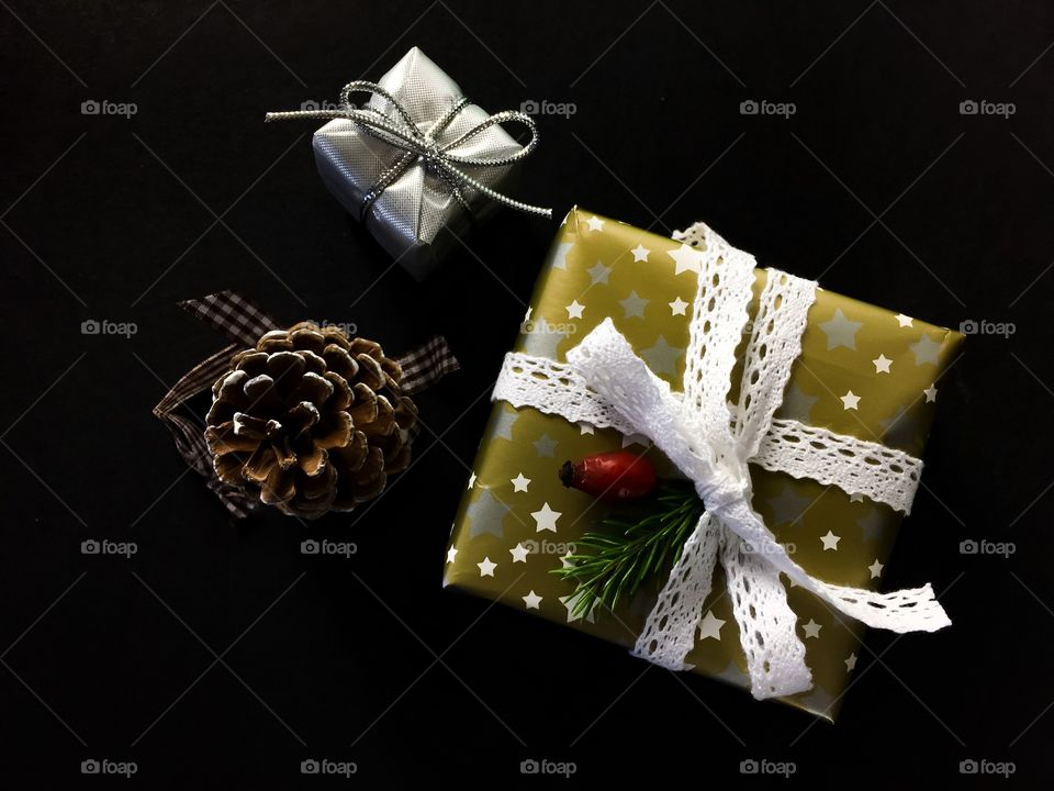 Christmas gift against black background