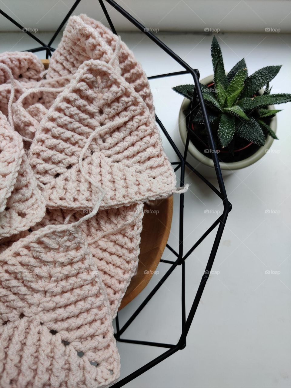 Patches of crochet blanket in progress
