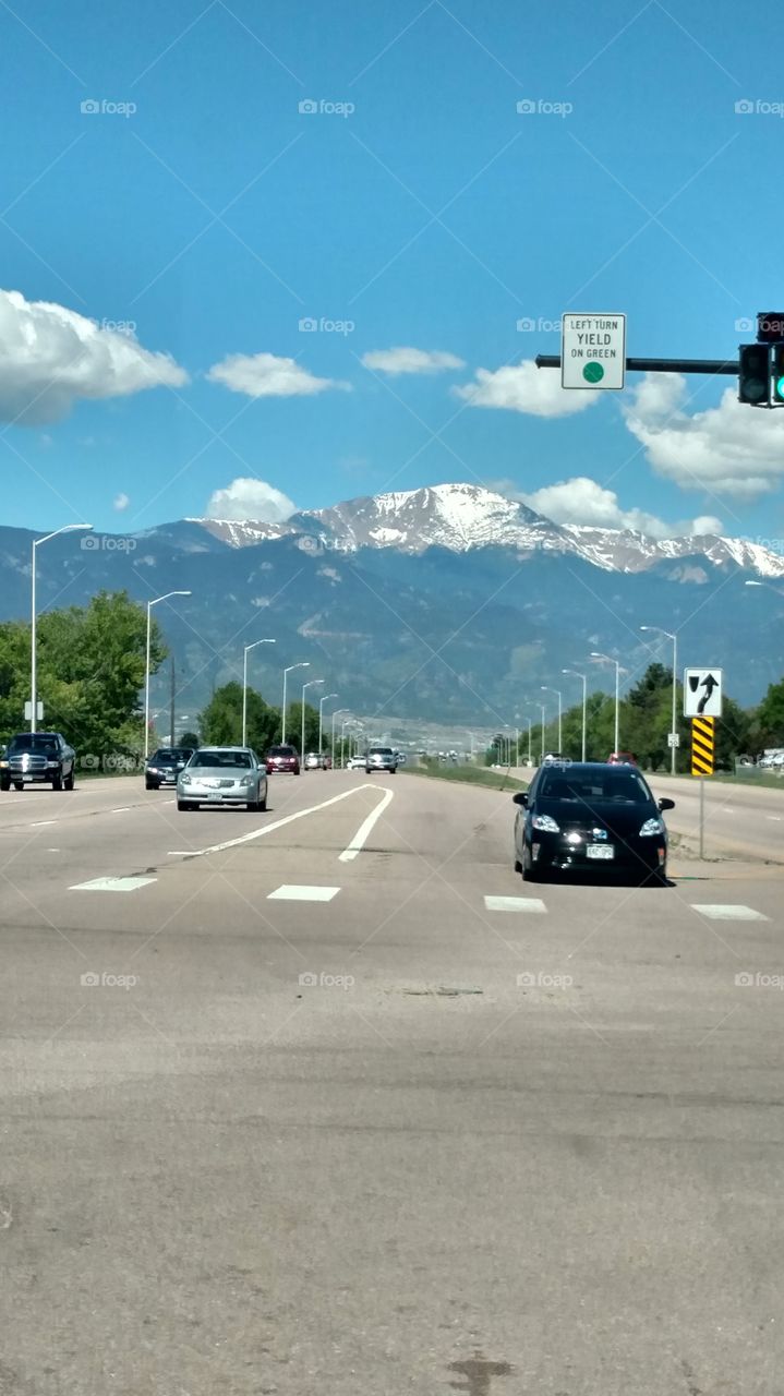 Winter mountain landscape of Pikes Peak in Colorado is so beautiful