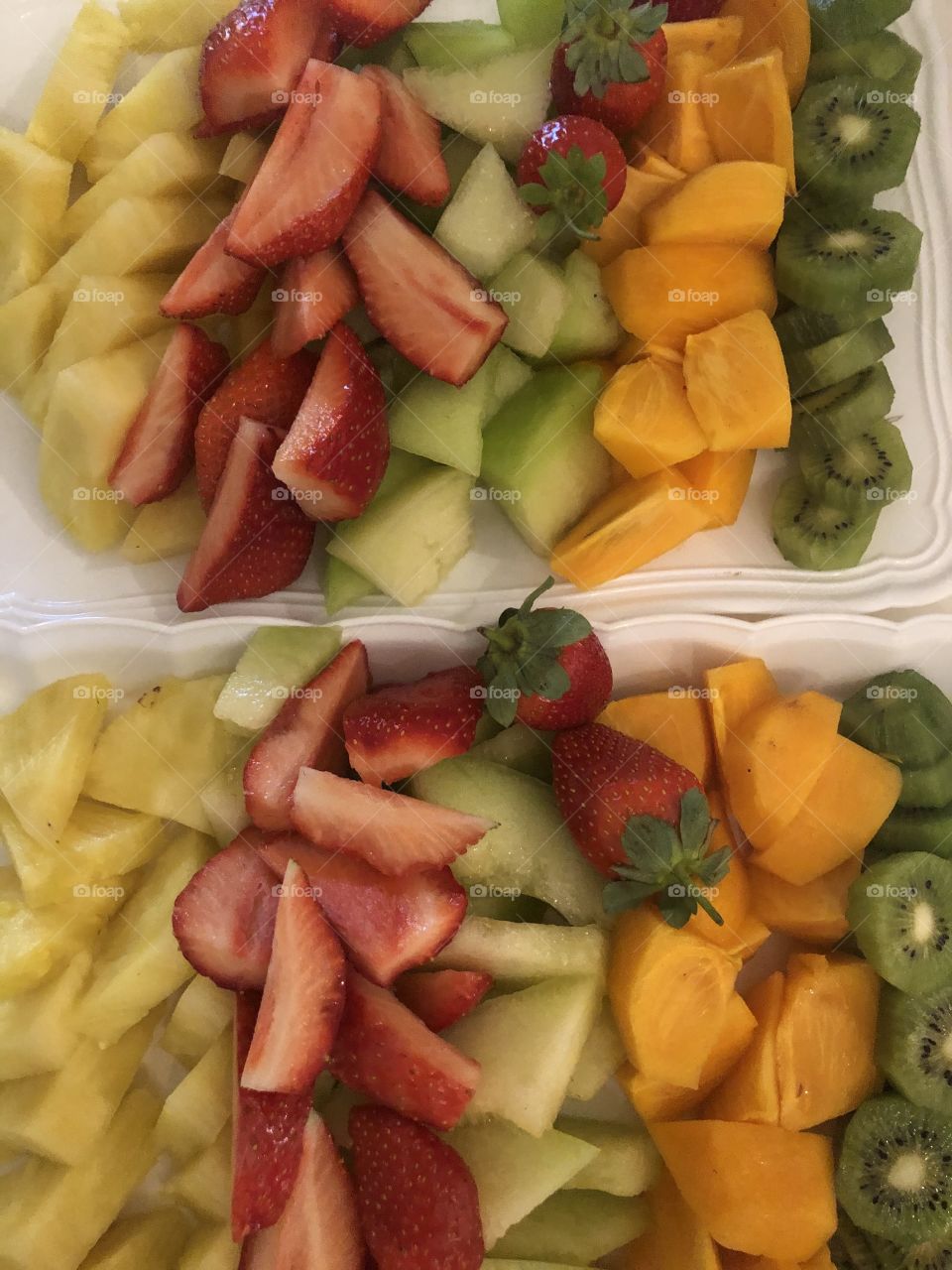 Tasty fruits cut - pineapple, strawberry, melon, kiwi & persimmon ❤️