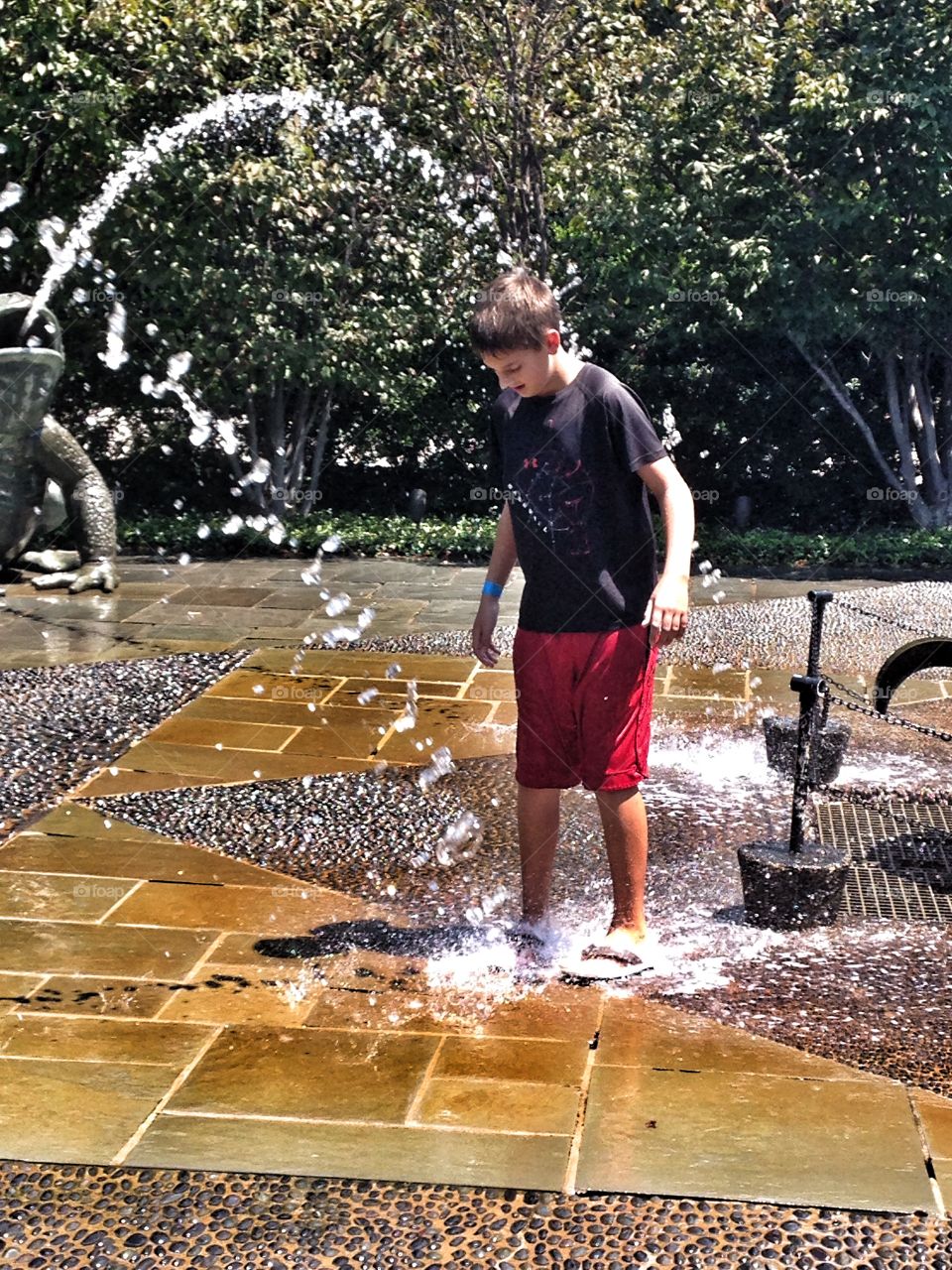 Splashing fun. Boy playing in the water