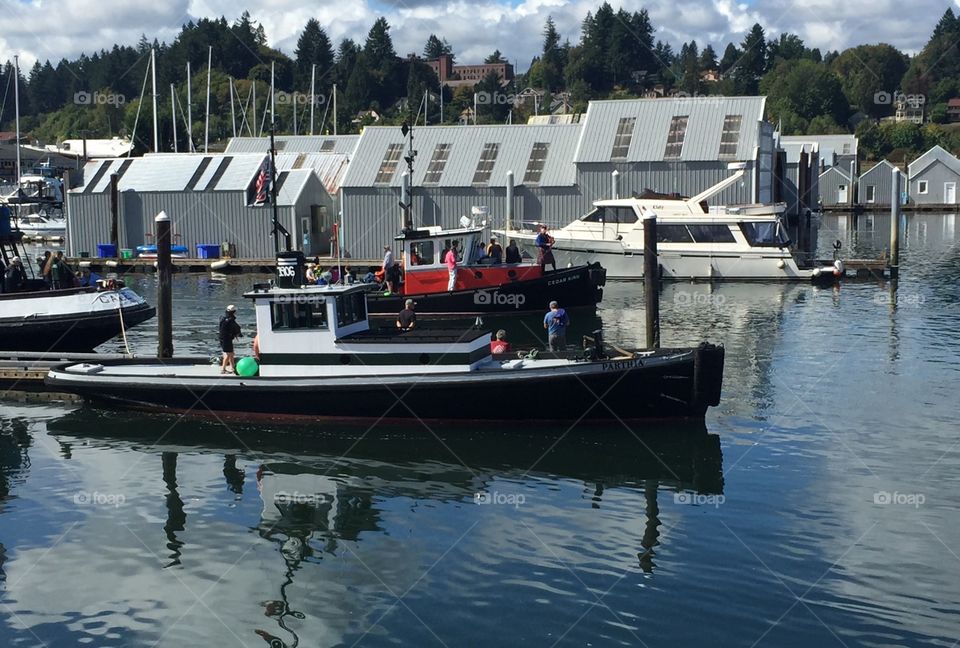 Beautifully restored wooden tugboat.
