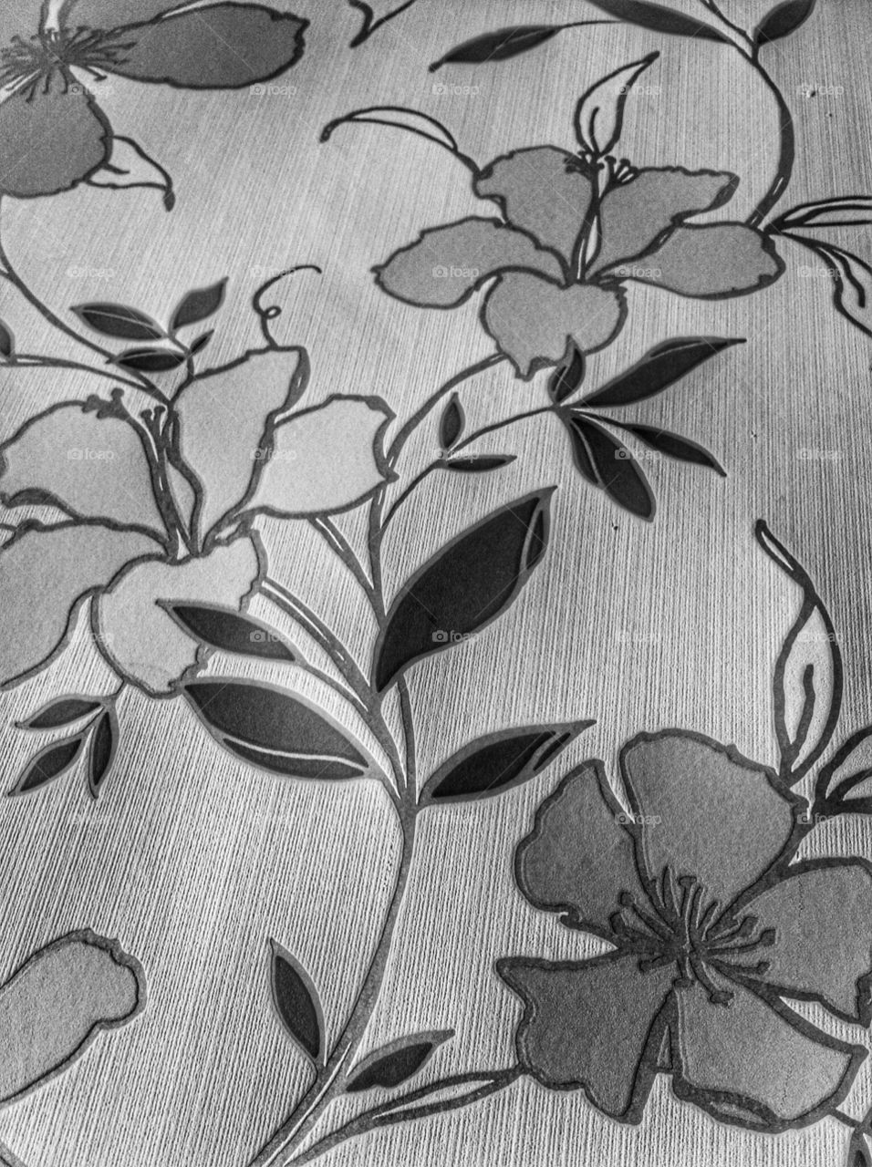 Close up of wallpaper design in black and white.
