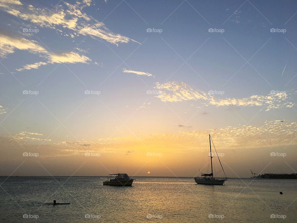 Water, Sunset, Sea, Sailboat, Ocean