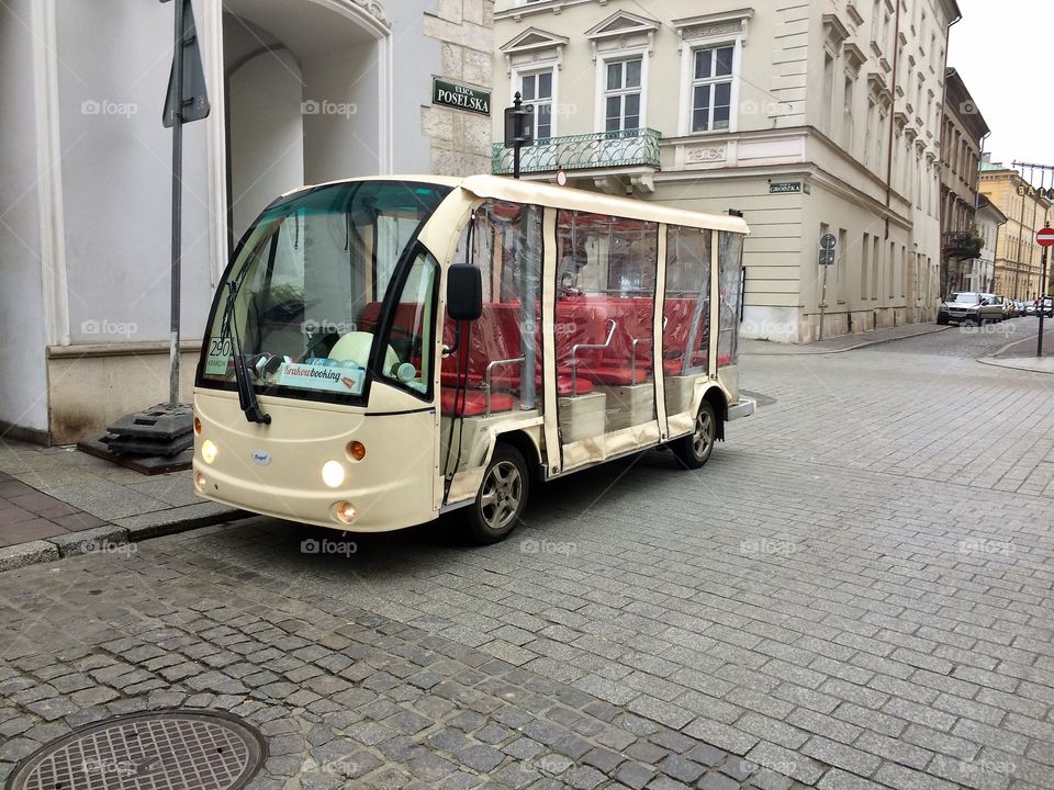 Tourist bus tour in Krakow, Poland