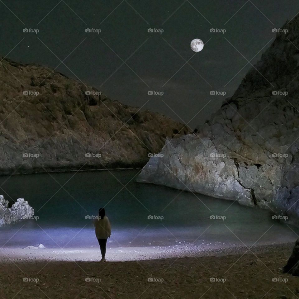 beautiful beach of Greece night