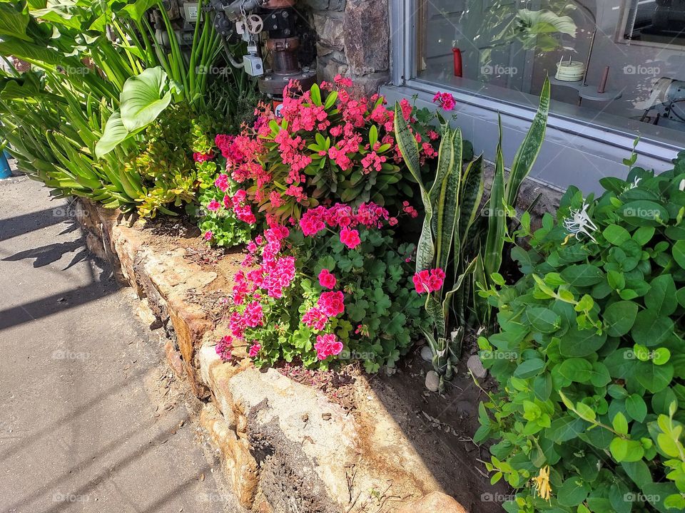 Ornamental landscaping adds enticing color to a small business exterior.