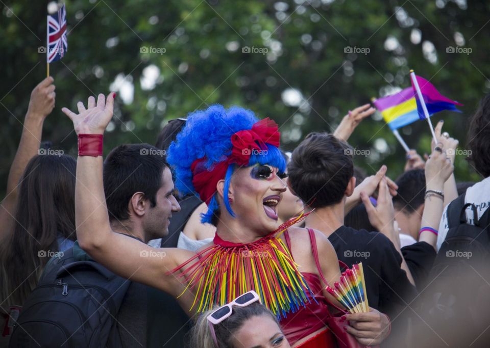 Drag queen in the crowd of Pride