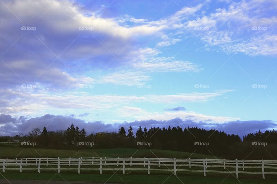 Sunset over horse ranch