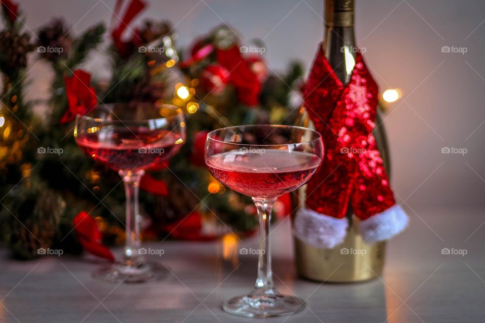 Winter holidays with a pink sparking wine