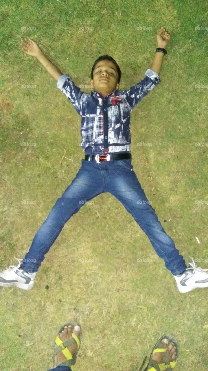 High angle view of boy