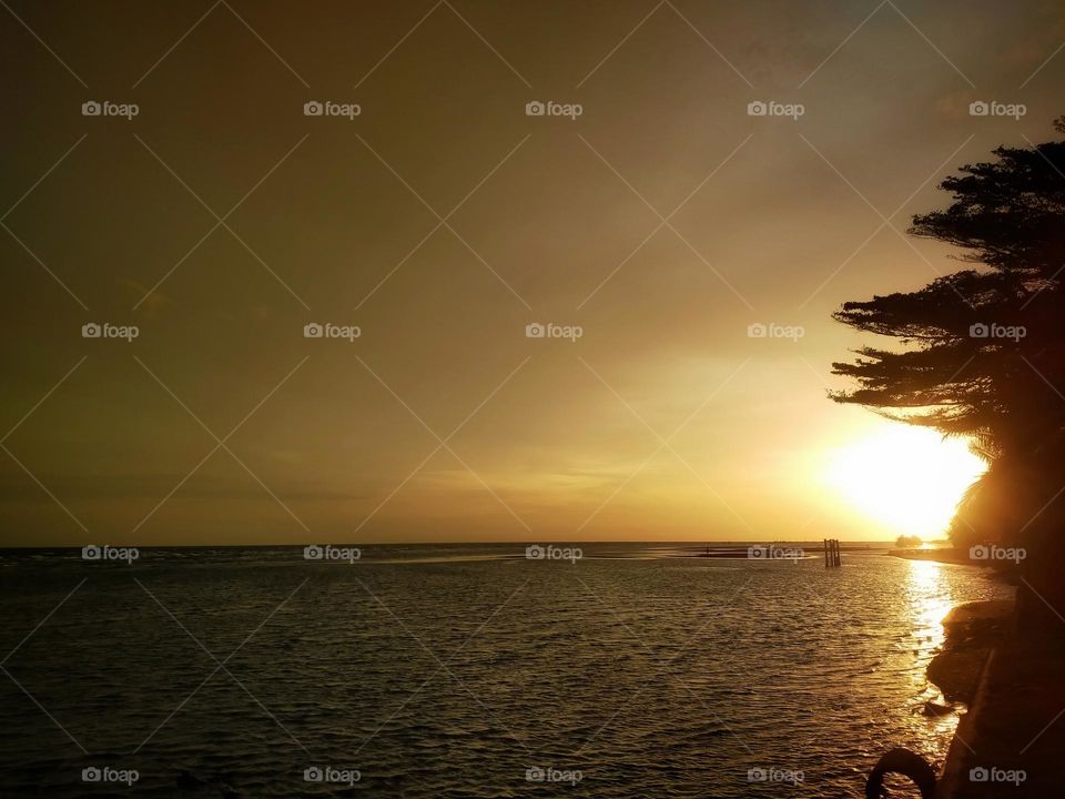 Sea view in the evening, seeing the sunlight