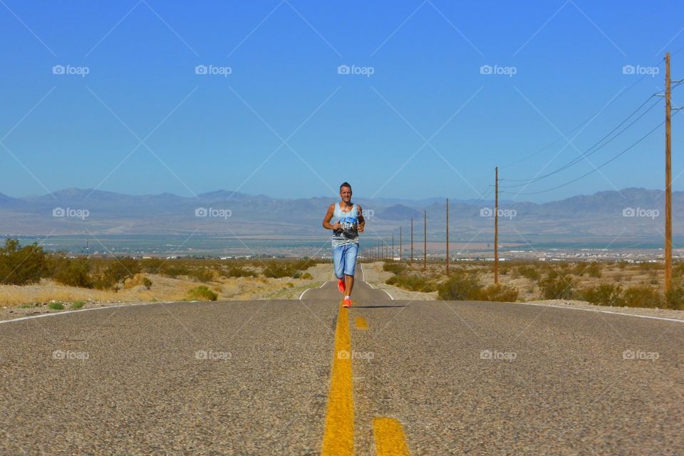 Run in a empty street. Run in a empty street at the desert near Oatman,Arizona