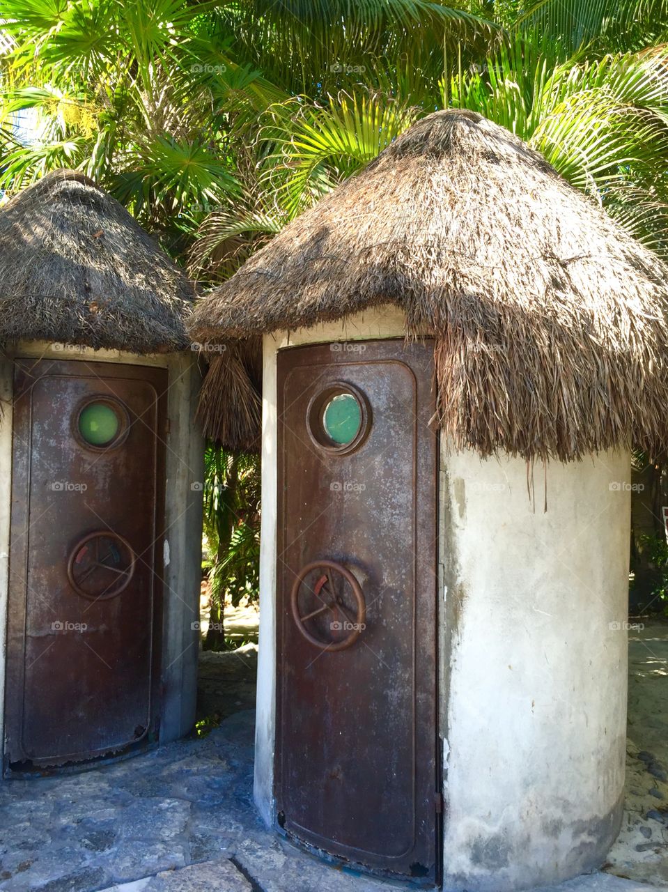 Toilet huts looking like bunker, Mexico beach
