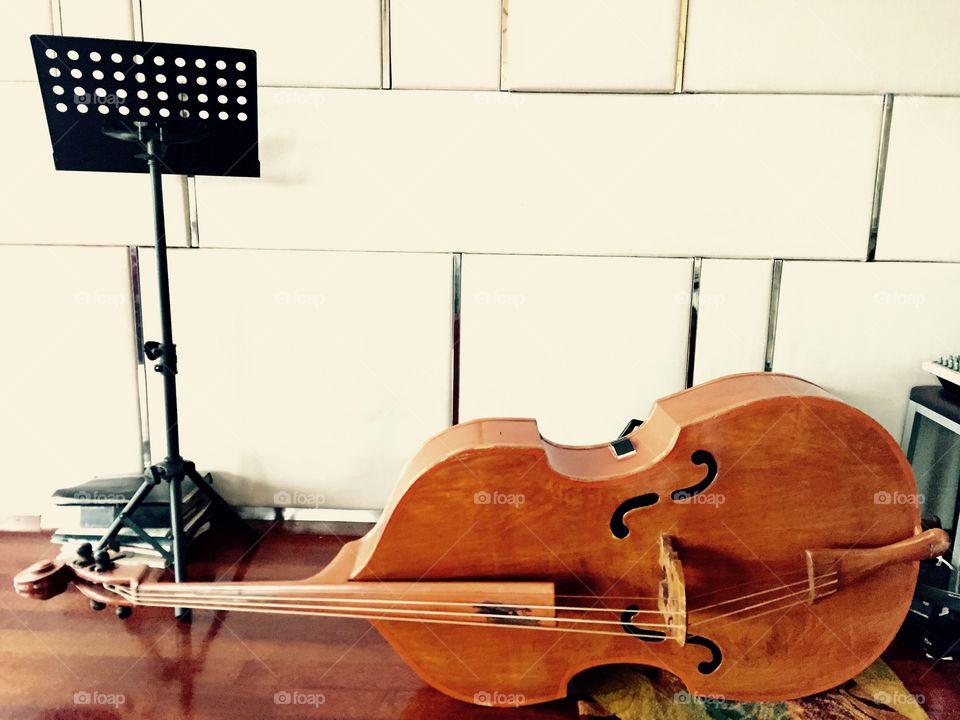 classic violin and music stand on stage show