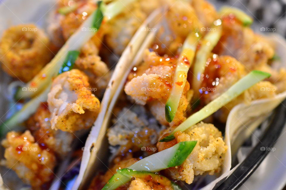 Close-up of calamari tacos