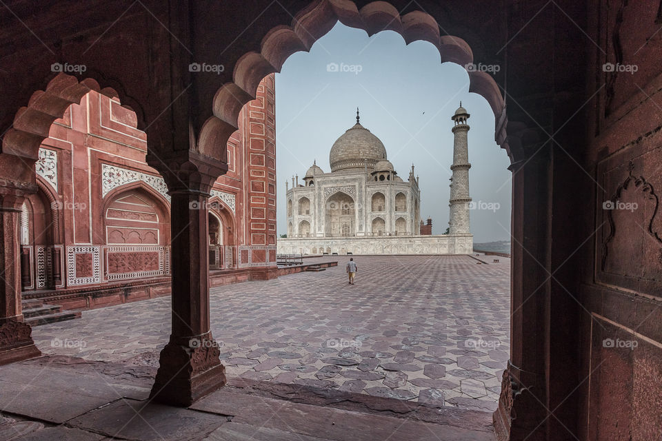 The Taj Mahal framed from a side building