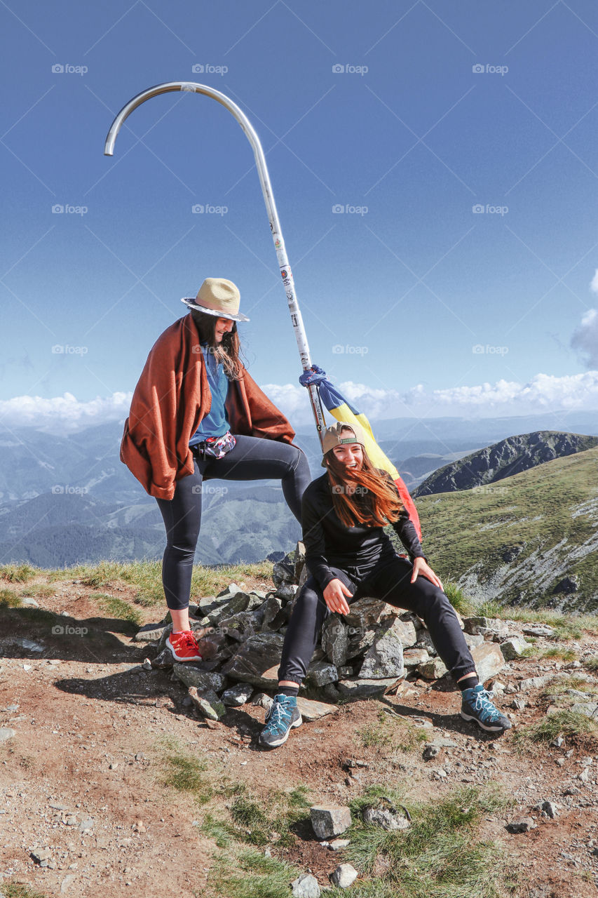 friends having fun in the mountains