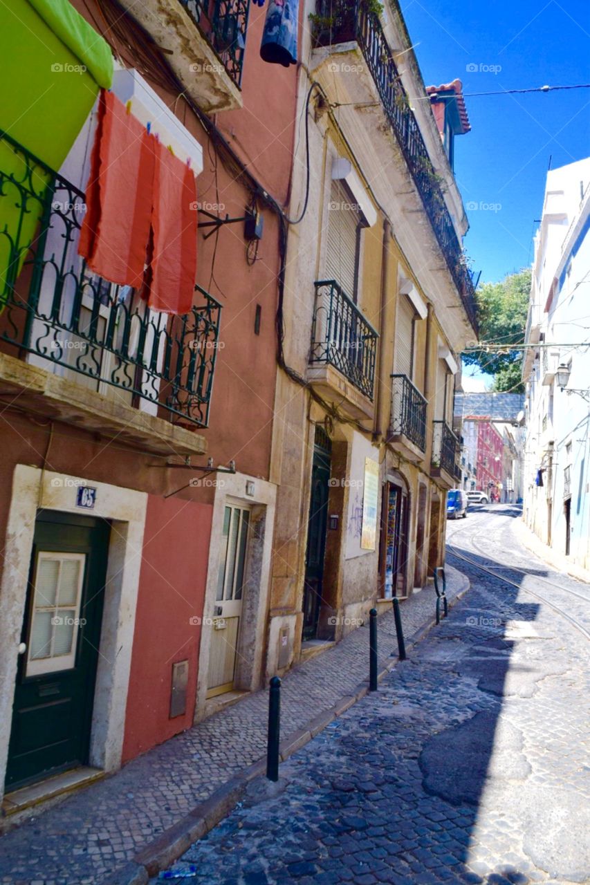 Street view of the old town in Lisbon Potugal 