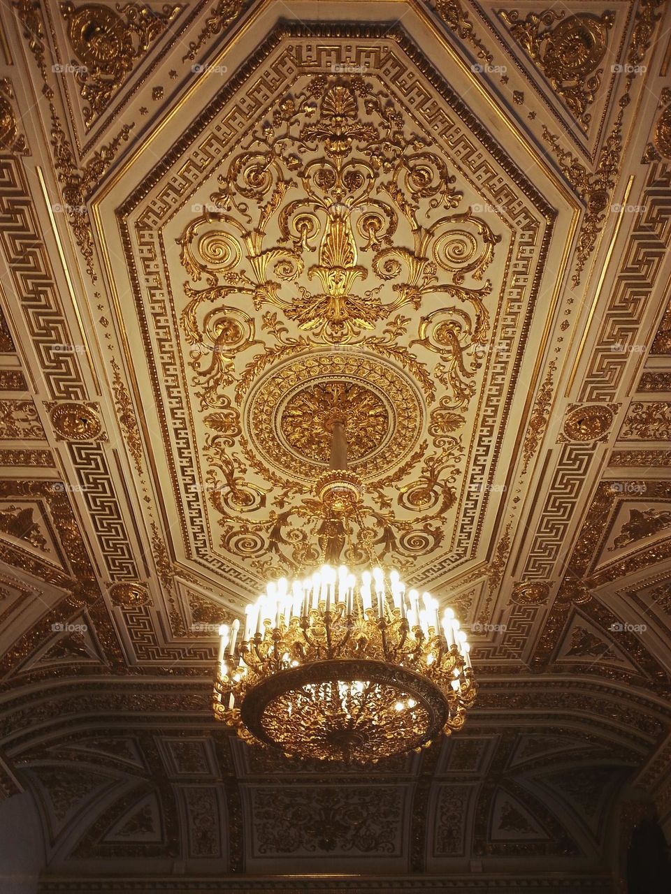 a luxurious ceiling in a palace in saint petersburg