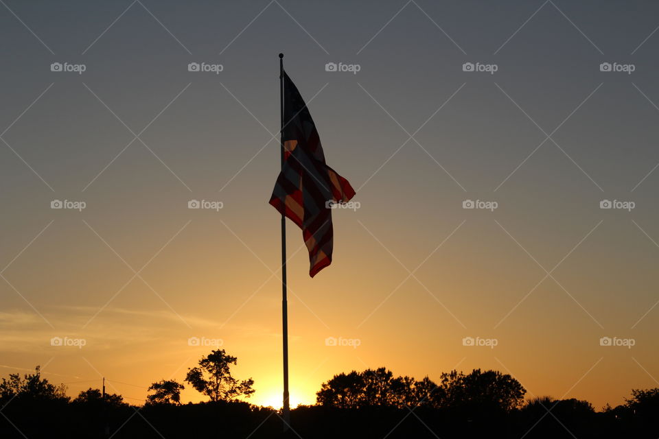 Sunset. Flag
