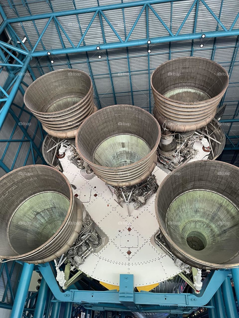 Aerojet Rocketdyne R-1 engines on the “business end” of the mighty Saturn V rocket at Kennedy Space Center In Florida!