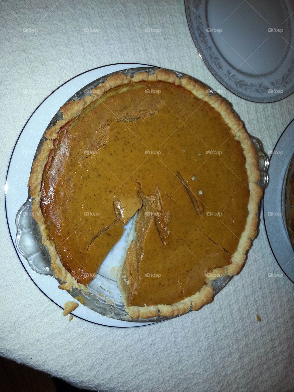 pumpkin pie waiting to be devoured at Thanksgiving
