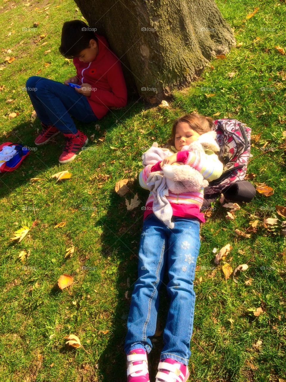 Chilling under a tree