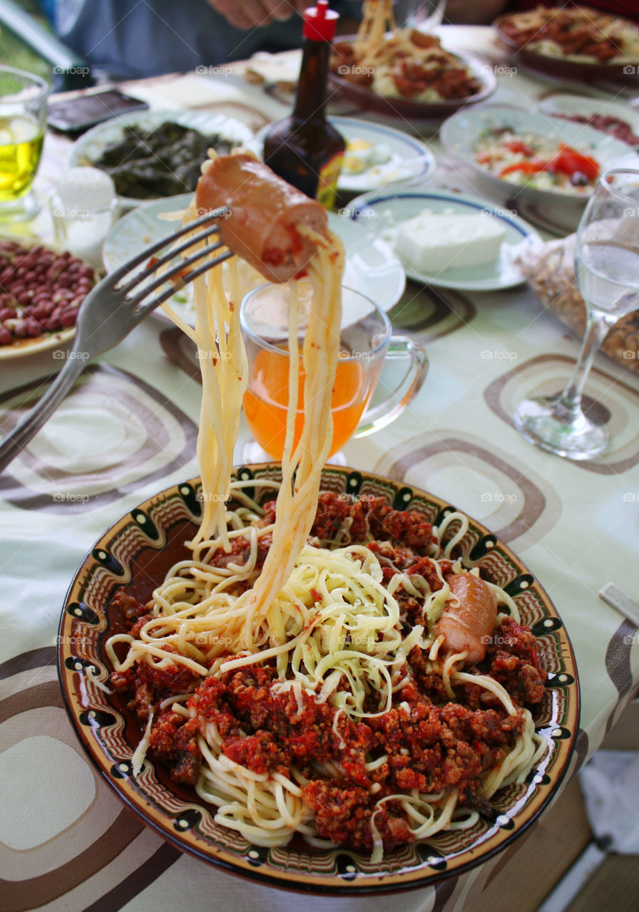 Spaghetti in frankfurter, home made