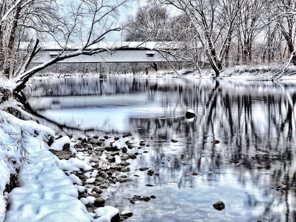 Winter days at potters bridge park in Indiana on the white river. 