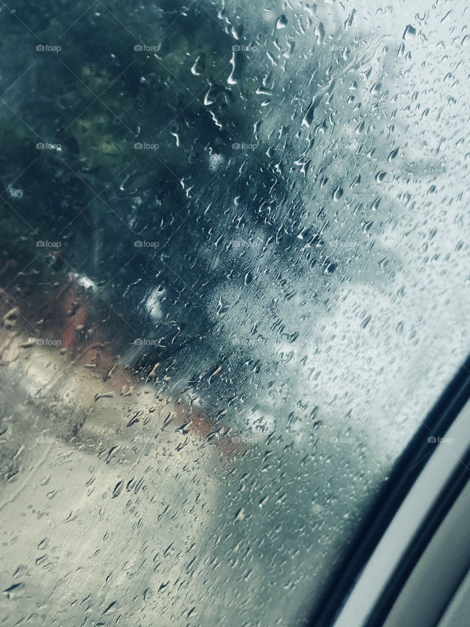 Raindrops all over the window 