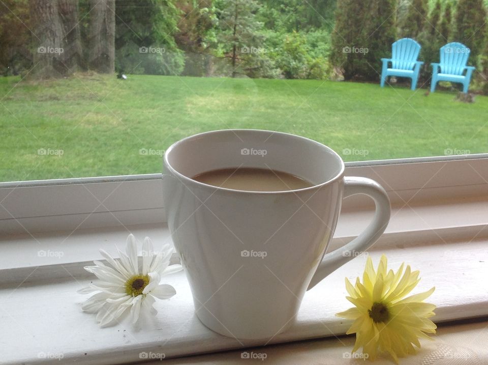 Enjoying a cup of coffee on a Spring morning.