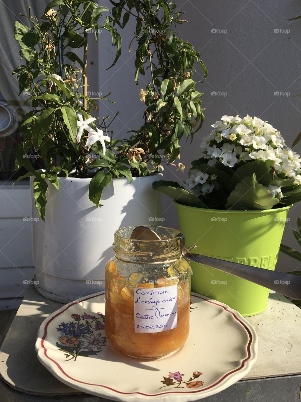 Handmade orange jam with jasmine for a nice sunny morning 