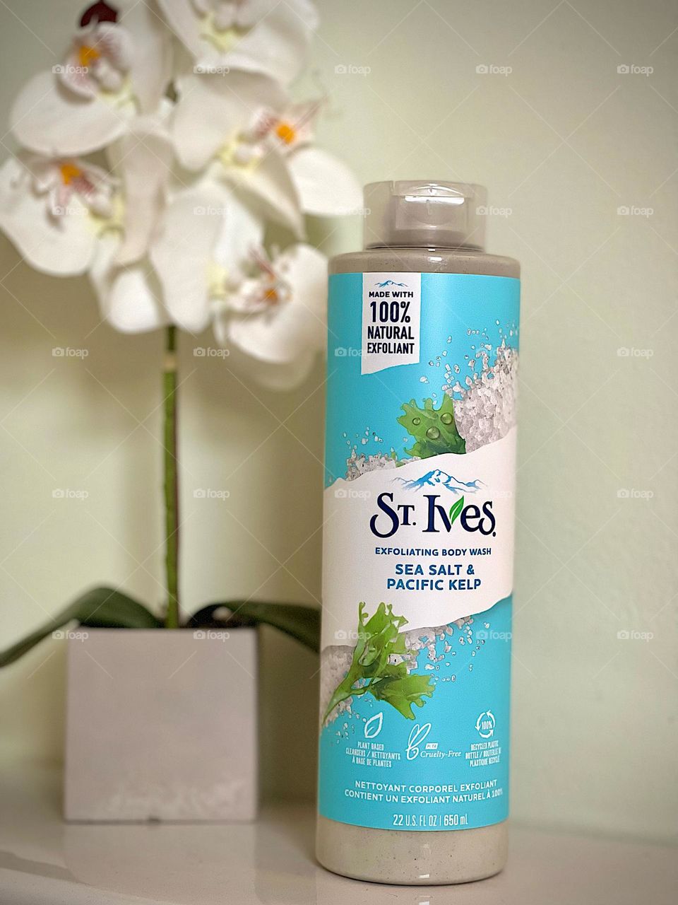 I love the clean, fresh smell of the St. Ives Sea Salt & Pacific Kelp exfoliating body wash.