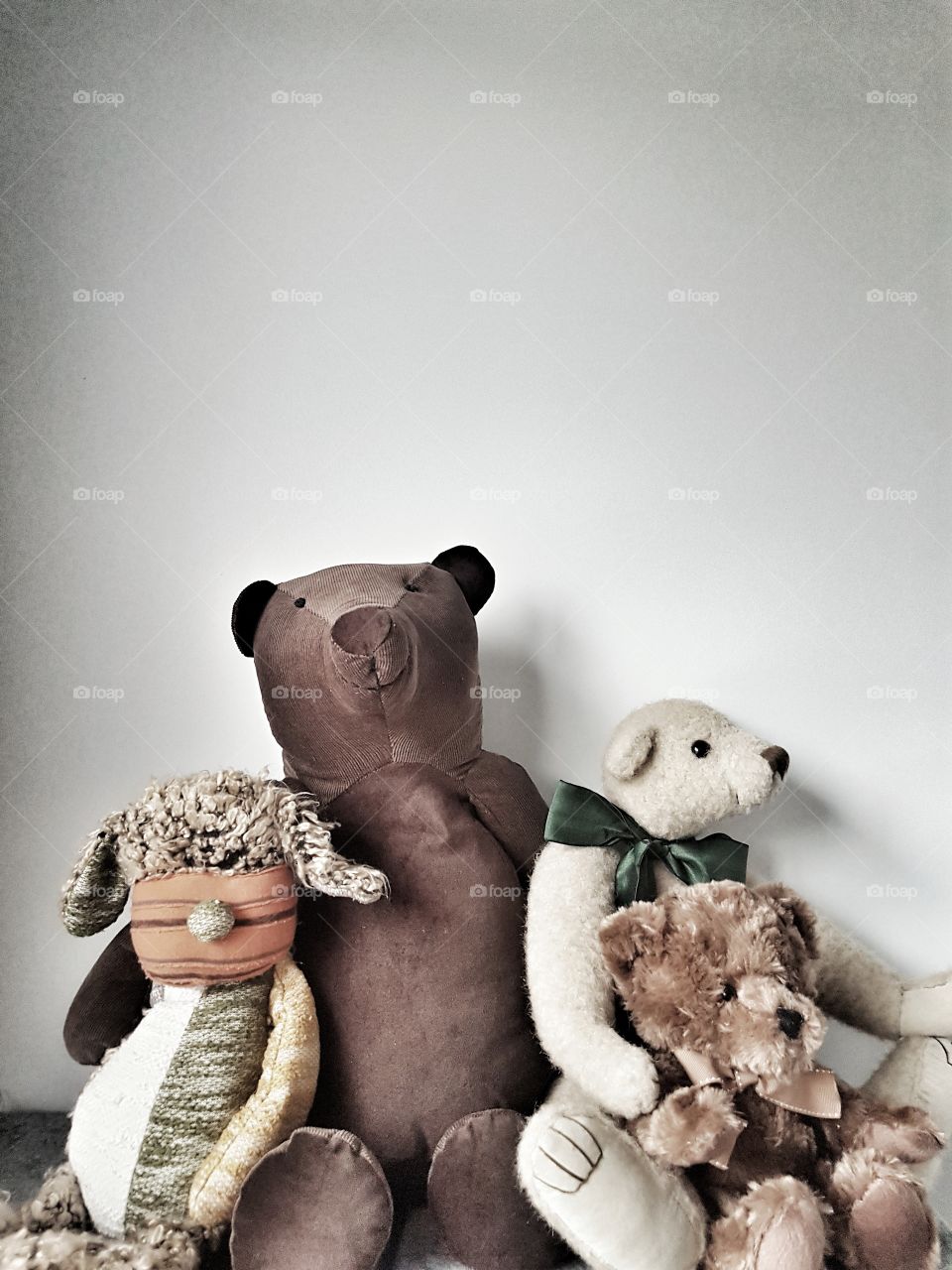 Teddy Bear Friends rustic vintage background soft toys