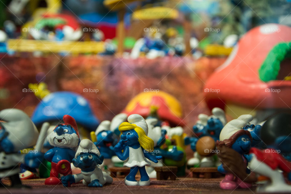 Smurf toys at toy world in Helsingborg in Sweden.