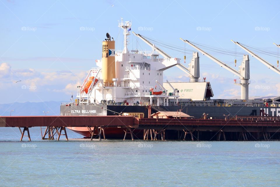 Large cargo ship at Steel Iron Ore Mill, Arrium One Steel loading dock 