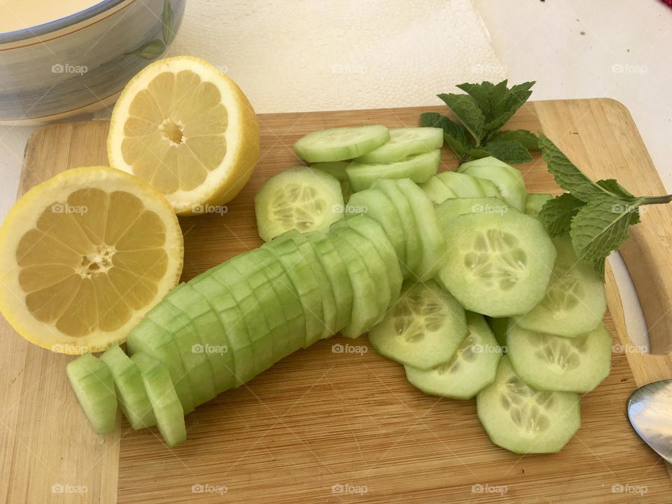 Healthy food with cucumber and lemon