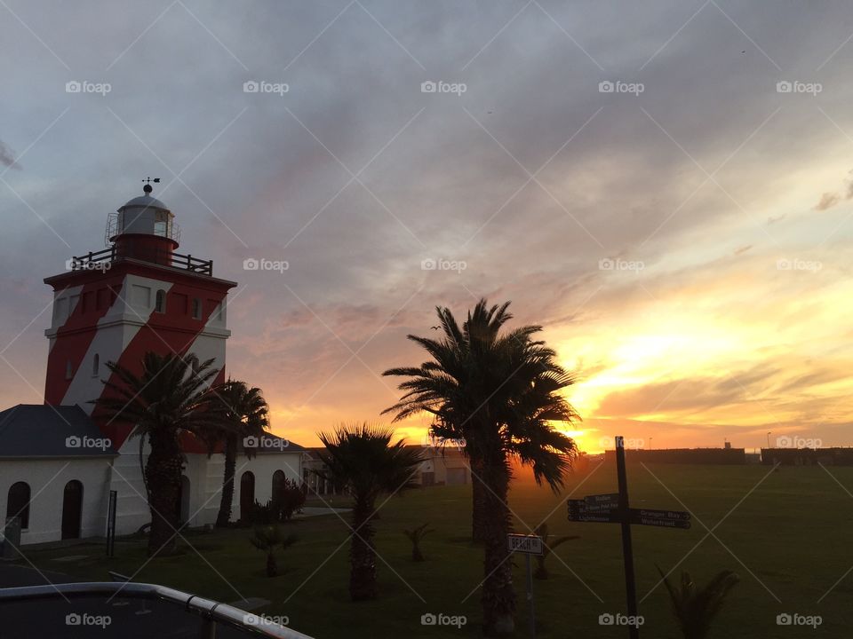 Cape Town Light House. A shot from a bus along the coast