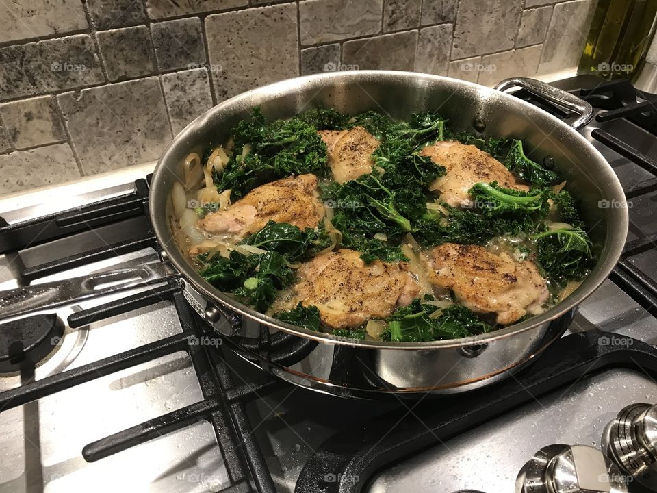 Chicken thighs and kale