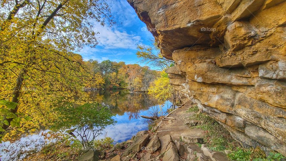 Is riverside cliff in autumn