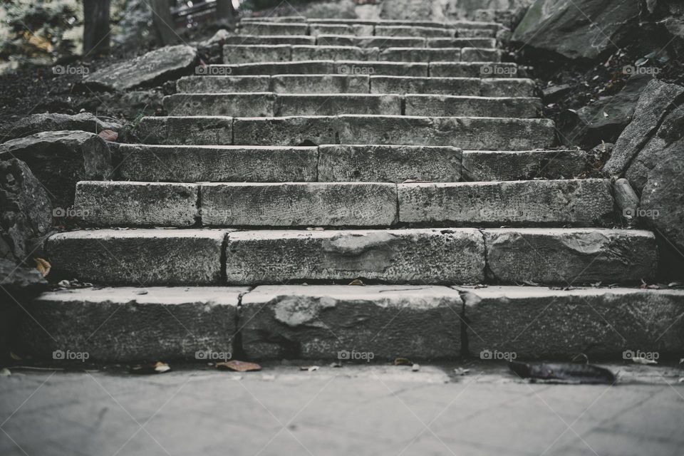 ancient stone steps , low angle view