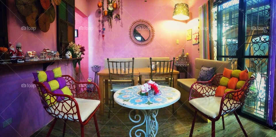 Romantic interior painted in pink.