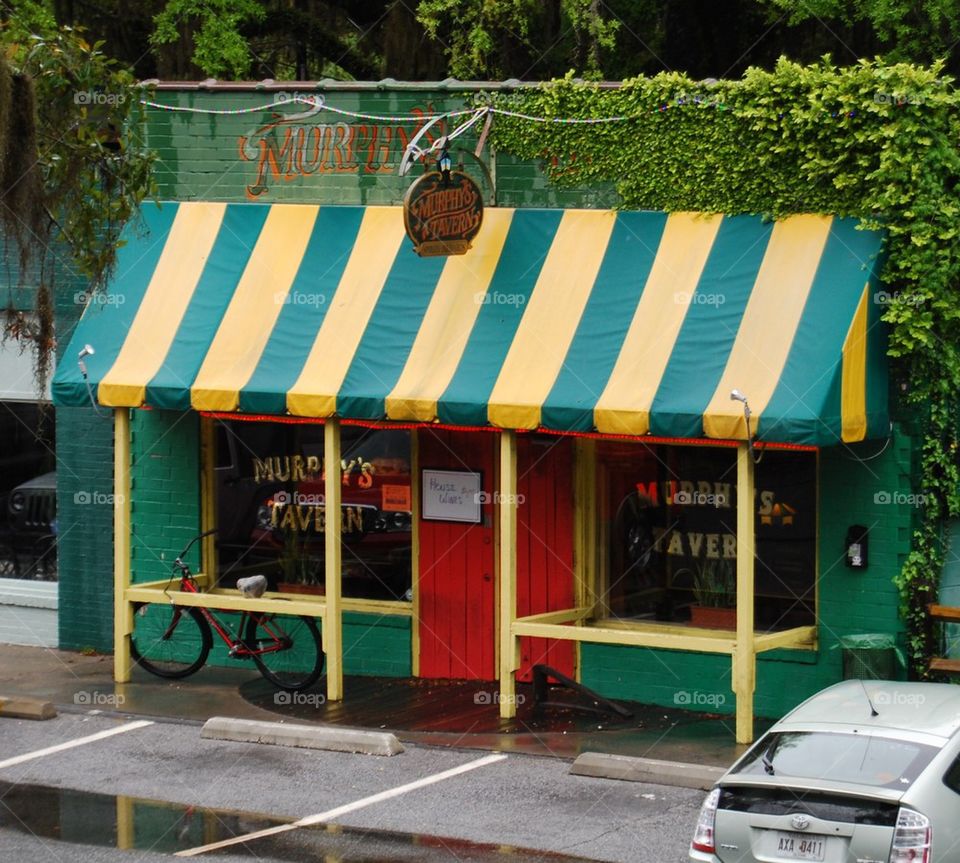 Local tavern colorful awning