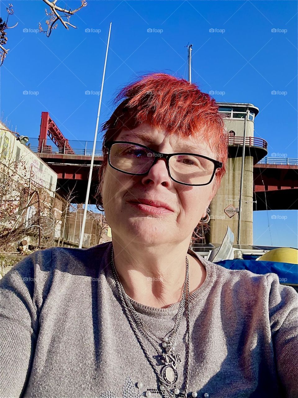 This is me, “Petra Schiller” a.k.a. “Maxine Firefox” a.k.a. “Maximiliane Feuerfuchs” aboard the “28 foot 1969 Luhrs” cabin cruiser that is home to myself and my partner for many years “Timothy Trespas”. 2023. Hypnotic Productions