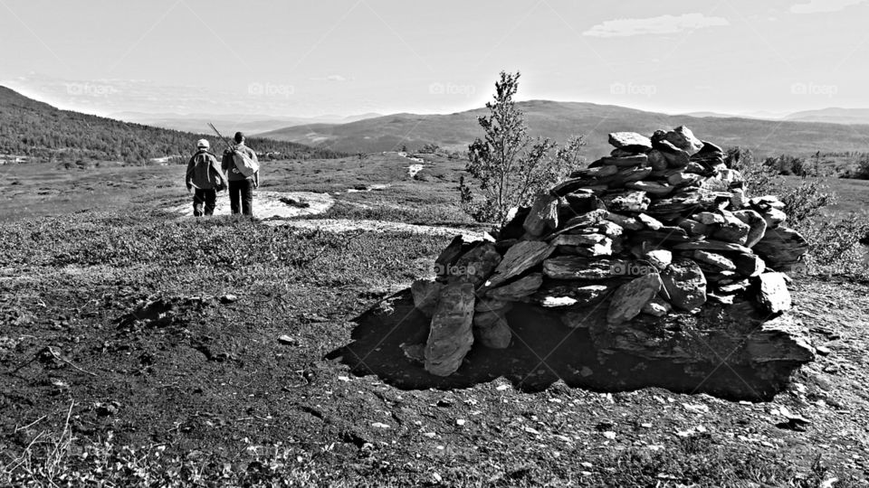 Mountain fishing hike in B&W. Mountain hiking!!