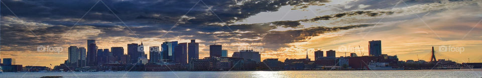 Boston skyline, beautiful sunset