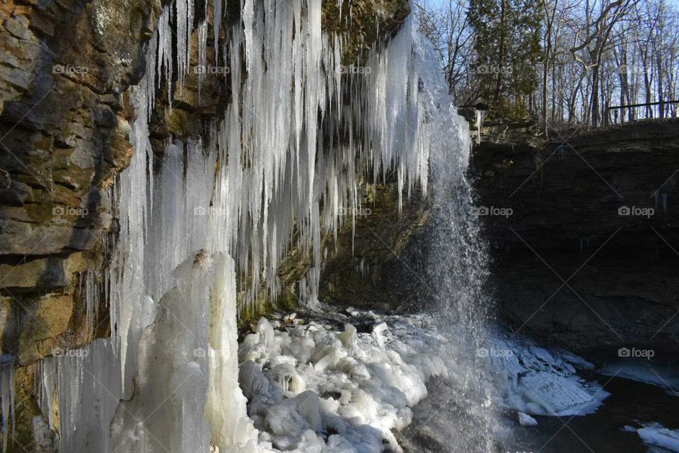 ice forming in front of cave