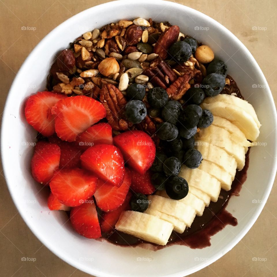 High angle view of acai bowl