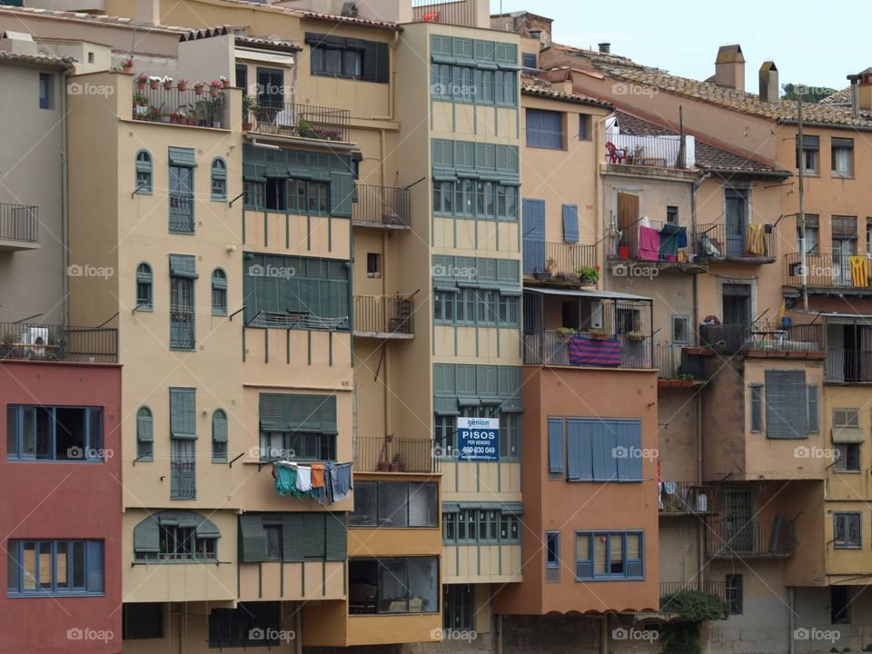 Colored houses in Girona riverside